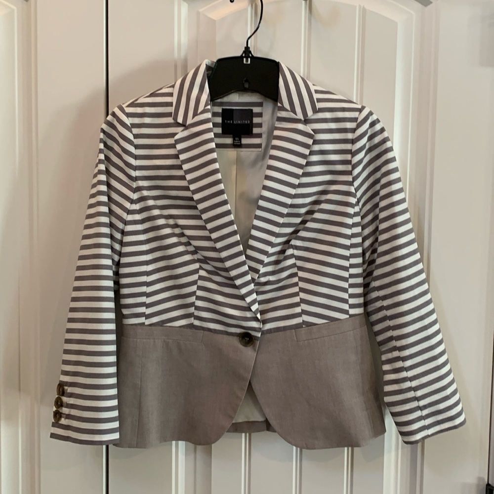 THE LIMITED Grey White Striped Blazer XS